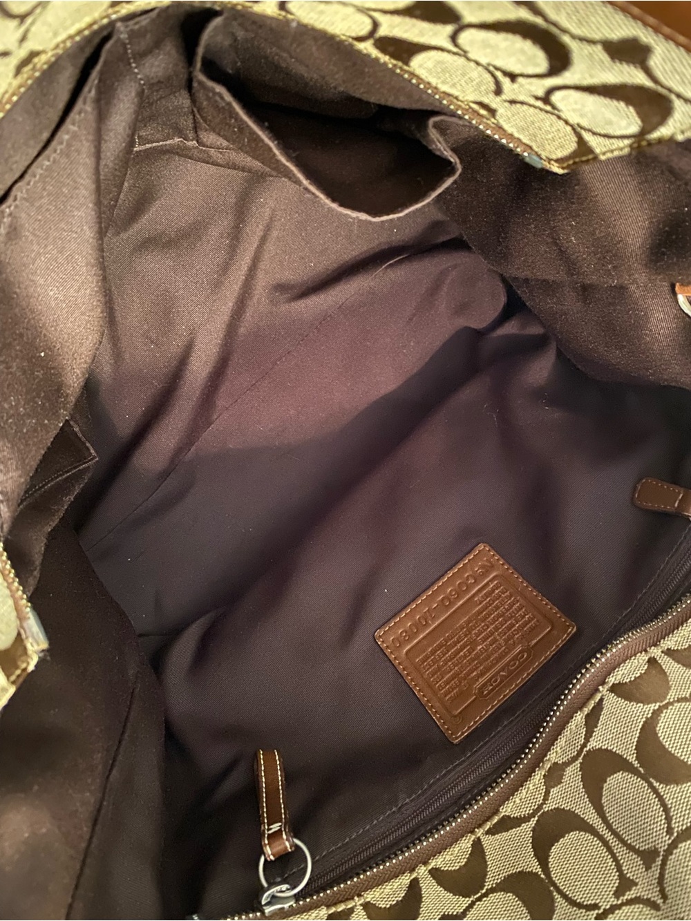 Coach Brown Signature Canvas Travel bag with Leather Trim and side pockets - Picture 7 of 16